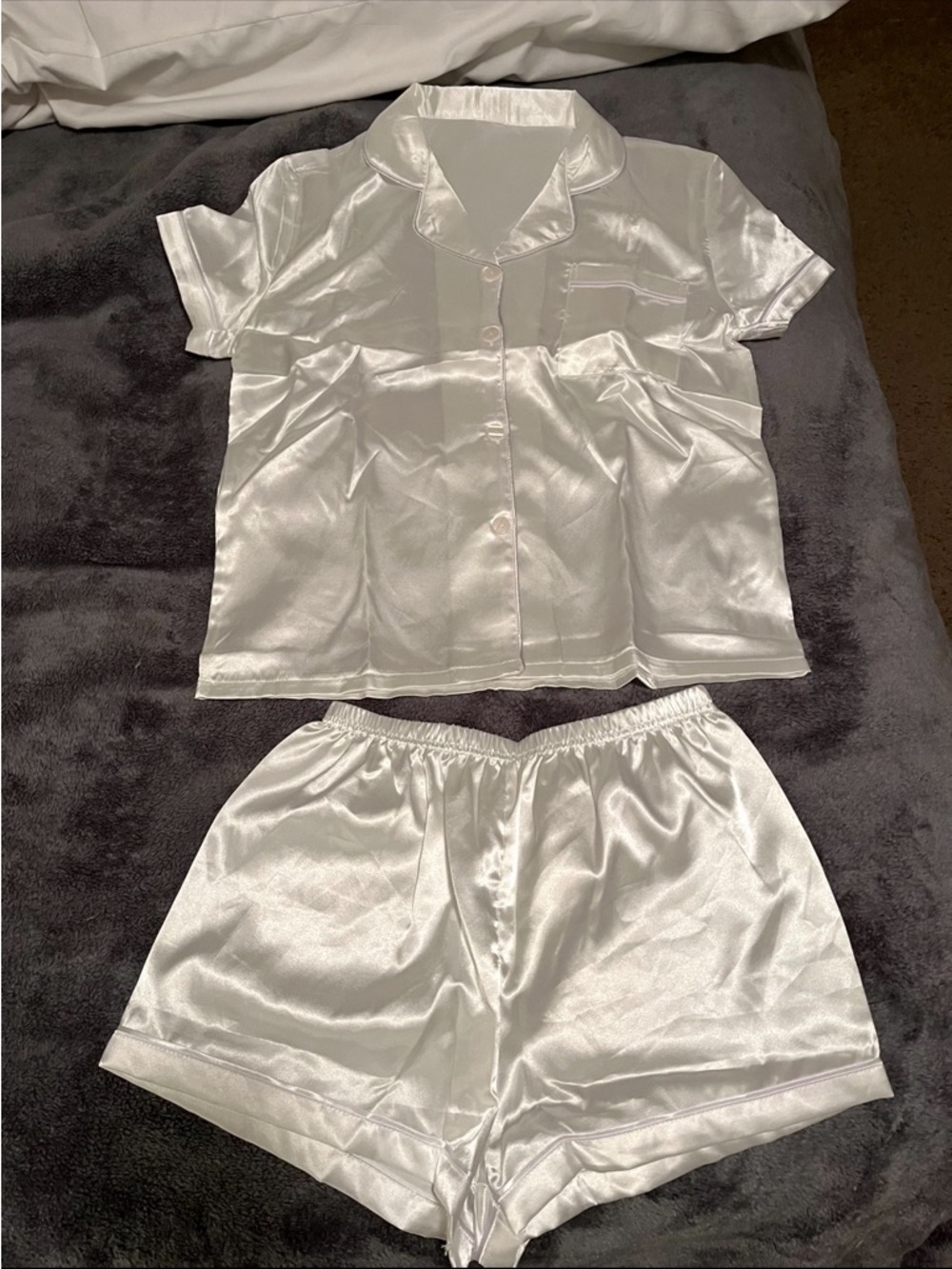 Satin Short Sleeve Pajama Set - White